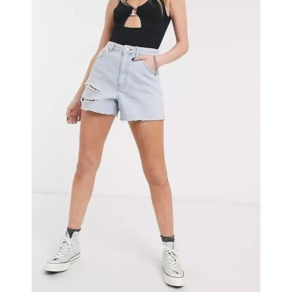 TOPSHOP A-line Ripped Denim Shorts in Bleach Blue - Size 2 - Picture 6 of 6
